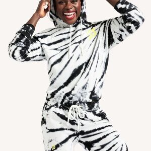 Peloton Lightweight Black/White Tie Dye Hoodie Medium